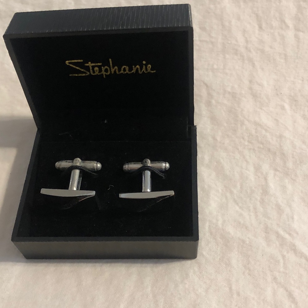 Stephanie Silver-Tone Classic Bar Cufflinks for Men